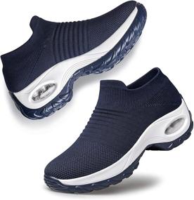 img 4 attached to 👟 YHOON Women's Walking Shoes: Slip-On Sock Sneakers with Comfortable Air Cushion and Mesh Platform – Ideal for Work, Athletics, and Nursing