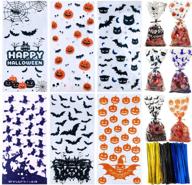 spooktacular 150 pcs halloween cello bags with ties for candy cookie goodies - 6 festive designs! logo