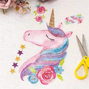 img 1 attached to Magical Unicorn HTV Iron-on Transfers Set - Ideal for Birthday Girl's T-Shirts, Bed Sheet Set, Cushions - Glittery Eco-Friendly Pack of 5