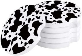 img 3 attached to 🐄 Set of 2 Car Coasters, 2.56" Absorbent Cup Holder Coasters with Finger Notch, Stylish Black And White Cow Spots Print, Stone Texture Auto Cupholder Coaster Set for Men and Women