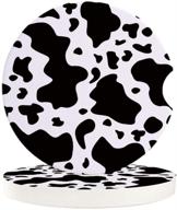 🐄 set of 2 car coasters, 2.56" absorbent cup holder coasters with finger notch, stylish black and white cow spots print, stone texture auto cupholder coaster set for men and women logo