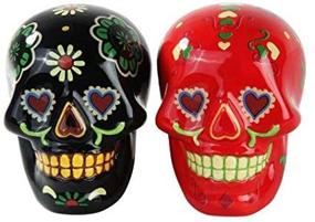 img 1 attached to 💀 Day of Dead Sugar Skulls Salt & Pepper Shakers Set- Pacific Trading Skulls Collection