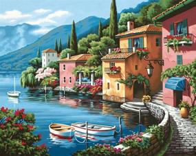 img 1 attached to Enchanting Lakeside Village Painting Kit - Dimensions PBN 20x16