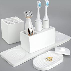 img 4 attached to AUSAULAC Complete Bathroom Accessory Set: Diatomite Bath Accessories, Electric Toothbrush Holder with Toothbrush Holders, Soap Dish Set