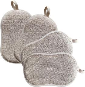 img 4 attached to 🧽 Premium 4 Pack Scrub Sponges for Dishes - Soft Cleaning Dish Sponges - Non Scratch Kitchen Sponges and Scrubbers - Dual Sided, Washable - Ideal for Pots, Bowls, and Dishes (Beige)