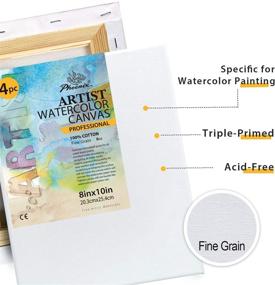 img 2 attached to 🎨 PHOENIX Blank Cotton Stretched Canvas Watercolor Painting - 8x10 Inch/4 Pack - Triple Primed for Water Soluble Paints, Mix-Media & Pouring Art