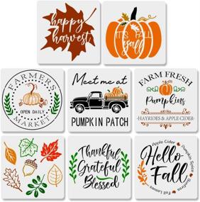 img 4 attached to Fall Stencils Set: 8Pcs Reusable 12x12 Inches Large Thanksgiving Autumn Pumpkin Truck/Maple Leaves/Happy Harvest Stencil - Create Charming Farmhouse Wood Signs!
