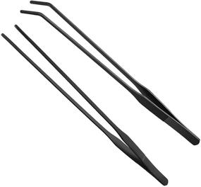 img 4 attached to 🐠 HRASY Black Aquarium Tweezers Set - Stainless Steel Straight and Curved Tweezers Long Handle Reptile Feeding Tongs for Fish Tank and Aquatic Plants - Pack of 2, 10.6 Inch
