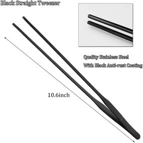 img 2 attached to 🐠 HRASY Black Aquarium Tweezers Set - Stainless Steel Straight and Curved Tweezers Long Handle Reptile Feeding Tongs for Fish Tank and Aquatic Plants - Pack of 2, 10.6 Inch