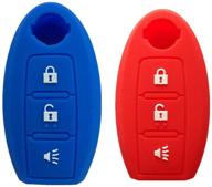 🔑 set of 2 soft silicone smart remote key covers for nissan murano 370z versa rogue pathfinder (red and navy blue) with 3 buttons logo