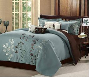 img 4 attached to 🌿 Chic Home Bliss Garden 8 Piece Embroidered Comforter Set - King Size in Elegant Sage Color