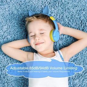 img 3 attached to 🎧 iClever наушники для детей из пищевого пластика: безопасный предел громкости 85/94 дБ, дизайн с ушами кота для мальчиков и девочек, наушники Hello Kitty с проводом накладного типа для онлайн-уроков, школы, путешествий, планшета - Желтый