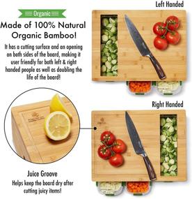 img 1 attached to 🎋 Bamboo Cutting Board and Drawers Set - 3 Stackable Food Storage Containers with Air-Tight Lids, Large Chopping Board featuring Juice Grooves and Food Sliding Opening for Convenient Meal Prep and Kitchen Organization