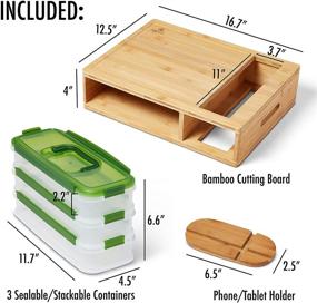 img 3 attached to 🎋 Bamboo Cutting Board and Drawers Set - 3 Stackable Food Storage Containers with Air-Tight Lids, Large Chopping Board featuring Juice Grooves and Food Sliding Opening for Convenient Meal Prep and Kitchen Organization