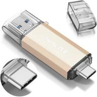 💾 64gb, 128gb, 256gb, 512gb thkailar usb c memory stick - 2 in 1 type c flash drive for business traveler with external storage data compatibility (gold) logo