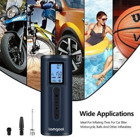 img 2 attached to Lamgool 150 PSI Tire Inflator Portable Air Compressor For Car Tires With Digital Pressure Gauge LED Light Mini Rechargeable Electric Air Pump For Car Bike Motorcycle Balls And Other Inflatables (Navy)