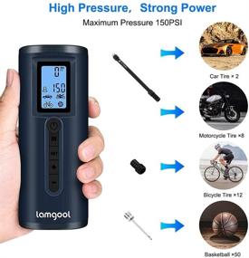 img 3 attached to Lamgool 150 PSI Tire Inflator Portable Air Compressor For Car Tires With Digital Pressure Gauge LED Light Mini Rechargeable Electric Air Pump For Car Bike Motorcycle Balls And Other Inflatables (Navy)