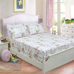 img 3 attached to Affordable ABREEZE Queen Size Pink Flowers Roses 🌹 Cotton Fitted & Flat Bed Sheet - Cheap Bedding Sets