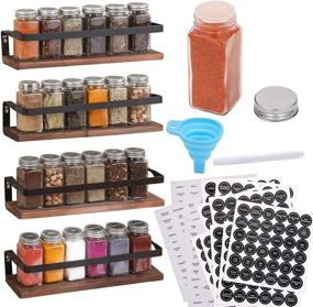 img 4 attached to Aozita 4 Pack Spice Rack with 25 Glass Jars: Space-Saving Floating Shelves for Cabinets, Rustic Wood Design, Spice Labels, Chalk Marker & Silicone Collapsible Funnel Included