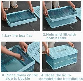img 2 attached to 📦 2PCS Collapsible Storage Bins - 25L Foldable Box Containers with Attached Lid for Home, Bedroom, Kitchen, Office, Travel - Clear & Blue Color