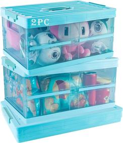img 4 attached to 📦 2PCS Collapsible Storage Bins - 25L Foldable Box Containers with Attached Lid for Home, Bedroom, Kitchen, Office, Travel - Clear & Blue Color