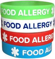 medical alert wristband for teens and kids with food allergies - 4 pack silicone bracelets, 6.3-inch id logo