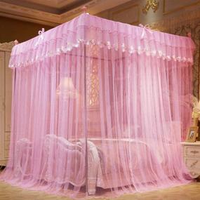 img 3 attached to 🛏️ Mengersi Twin Pink Corner Canopy Bed Curtains for Girls Kids Toddlers - Mosquito Net Bed Canopy