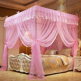 img 4 attached to 🛏️ Mengersi Twin Pink Corner Canopy Bed Curtains for Girls Kids Toddlers - Mosquito Net Bed Canopy