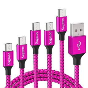 img 4 attached to 💖 High Performance Hot Pink Micro USB Charger Cable - Sagmoc Android Charging Cord Nylon Braided - 5 Pack (10FT, 2x6FT, 3FT, 2FT) - Compatible with Samsung S7 S6 Edge, Kindle, Note 5, Android Smartphone, MP3, Tablet and More - Fuchsia Red