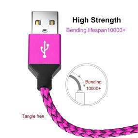 img 2 attached to 💖 High Performance Hot Pink Micro USB Charger Cable - Sagmoc Android Charging Cord Nylon Braided - 5 Pack (10FT, 2x6FT, 3FT, 2FT) - Compatible with Samsung S7 S6 Edge, Kindle, Note 5, Android Smartphone, MP3, Tablet and More - Fuchsia Red
