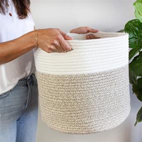 img 1 attached to 🧺 Live Momento Cotton Rope Storage Basket: Extra Large Woven Organizer with Handles for Living Room, Nursery, or Kids' Room – Ideal for Throw Blankets, Pillows, Laundry, Towels, and Toys – 15" x 15" x 13