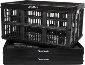 img 4 attached to CleverMade 45L Collapsible Storage Bins - Plastic Stackable Grated Wall Utility Containers, CleverCrates Baskets in Black - 3 Pack