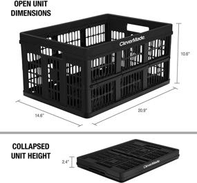 img 3 attached to CleverMade 45L Collapsible Storage Bins - Plastic Stackable Grated Wall Utility Containers, CleverCrates Baskets in Black - 3 Pack