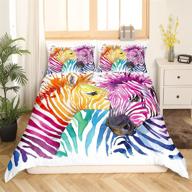 🦓 6d graphic colorful zebra print duvet cover set for king size bed, perfect animal theme bedding for kids, teens, girls, boys, men, and women - vibrant comforter cover with graffiti art designs logo