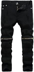 img 4 attached to 👖 Kihatwin Skinny Ripped Jeans: Casual Slim Fit Distressed Zipper Pants with Holes - Big Boy's Version