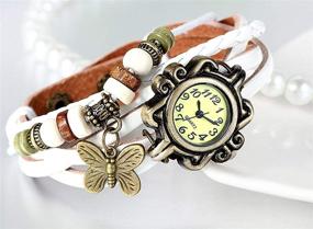 img 1 attached to Butterfly Leather Bracelet Quartz Watch for Women and Girls