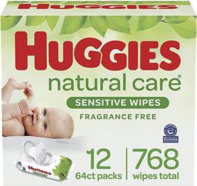 img 4 attached to 👶 Huggies Natural Care Sensitive Baby Diaper Wipes, Unscented, Hypoallergenic - 12 Flip-Top Packs (768 Wipes Total)
