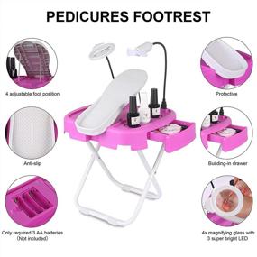 img 3 attached to 👣 All-in-One Pedicure Foot Rest with LED Light, Magnifier, Drying Fan, and Storage - Foldable & Portable Home Pedicure Stand Kit