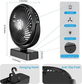 img 3 attached to 🔋 LORDSON 10000mAh Battery Camping Fan – USB Rechargeable Portable Mini Handheld Fan with LED Lantern, Hanging Hook – Up to 42 Hours Working Time for Tent, Car, Outdoor Activities, Office Desk