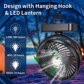 img 1 attached to 🔋 LORDSON 10000mAh Battery Camping Fan – USB Rechargeable Portable Mini Handheld Fan with LED Lantern, Hanging Hook – Up to 42 Hours Working Time for Tent, Car, Outdoor Activities, Office Desk