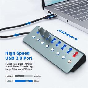 img 2 attached to 🔌 LOBKIN 7-Port USB Hub 3.0 Powered with Smart Charging, Individual On/Off Switches - Ideal for Laptop, PC, MacBook Pro, PS4, TV