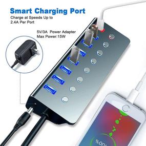 img 1 attached to 🔌 LOBKIN 7-Port USB Hub 3.0 Powered with Smart Charging, Individual On/Off Switches - Ideal for Laptop, PC, MacBook Pro, PS4, TV