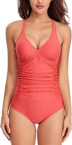 img 1 attached to 👙 Zando Women's One Piece Swimsuits: Pure Color Tummy Control Monokinis for Swimming & Bathing