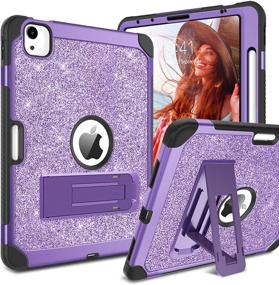 img 4 attached to 💜 BENTOBEN Glitter Sparkly iPad Air 4 Case 2020: 3-Layer Shockproof Kickstand with Pencil Holder for Girls/Women, Purple