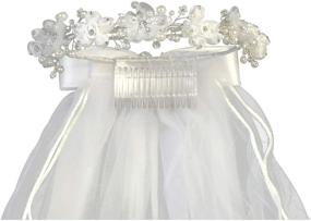 img 3 attached to 👰 Swea Pea &amp; Lilli Girls First Communion Veil - White Holy Communion Headpiece with Headband and Flowers - 1st Communion Accessories