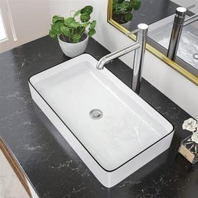 img 3 attached to 🚰 Modern Art Basin - Beslend 24”x14” White Ceramic Rectangular Bathroom Vessel Sink with Black Rim Porcelain Vessel Sink Above Counter Vanity Sink