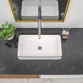 img 2 attached to 🚰 Modern Art Basin - Beslend 24”x14” White Ceramic Rectangular Bathroom Vessel Sink with Black Rim Porcelain Vessel Sink Above Counter Vanity Sink