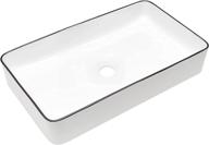 🚰 modern art basin - beslend 24”x14” white ceramic rectangular bathroom vessel sink with black rim porcelain vessel sink above counter vanity sink logo