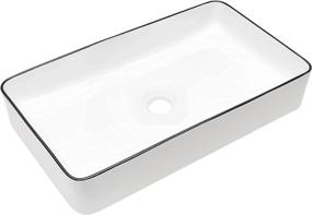 img 4 attached to 🚰 Modern Art Basin - Beslend 24”x14” White Ceramic Rectangular Bathroom Vessel Sink with Black Rim Porcelain Vessel Sink Above Counter Vanity Sink