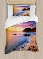 🏖️ ambesonne beach duvet cover set with mediterranean sun rise on the beach print - serene view of pebbles tourism, decorative 2 piece bedding set with 1 pillow sham, twin size, orange violet logo